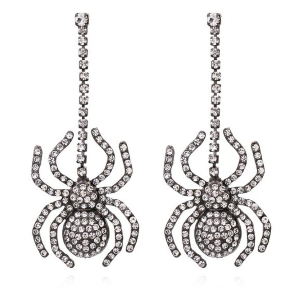 Spider Bling rhinestone spider earrings set in silver tone metal